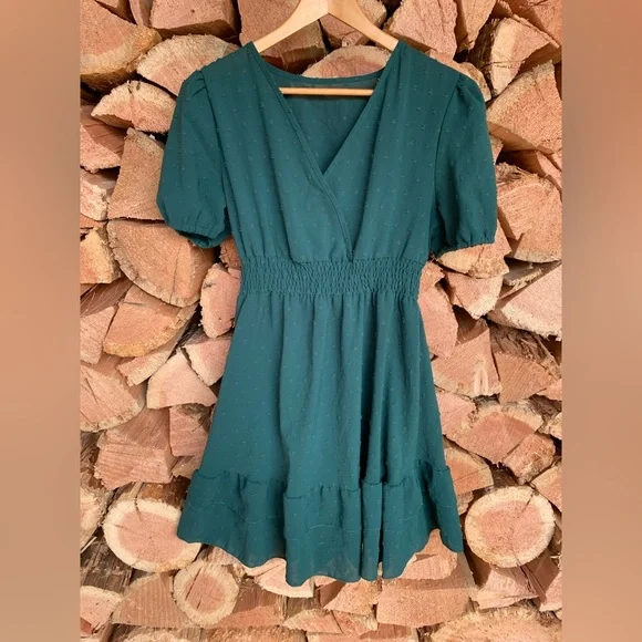 Y2K Women’s Large Prairie Puff Short Sleeve Teal Flowy Dress WhimsyGoth Babydoll - Picture 2 of 8